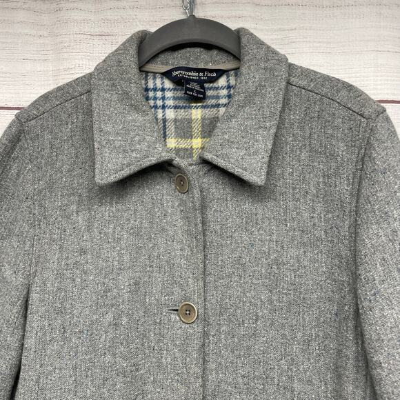 Abercrombie & Fitch gray wool blend jacket trench coat size L - Picture 2 of 13